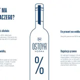 Ilustracja butelki wódki z napisem "OSTOYA VODKA" i symbolem procentu.