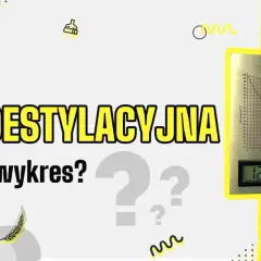 Wykres destylacyjny z termometrami i cyfrowymi wskaźnikami.