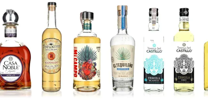 Różnorodne butelki tequili, w tym te z agawy, prezentują bogactwo smaków i stylów tego meksykańskiego trunku.