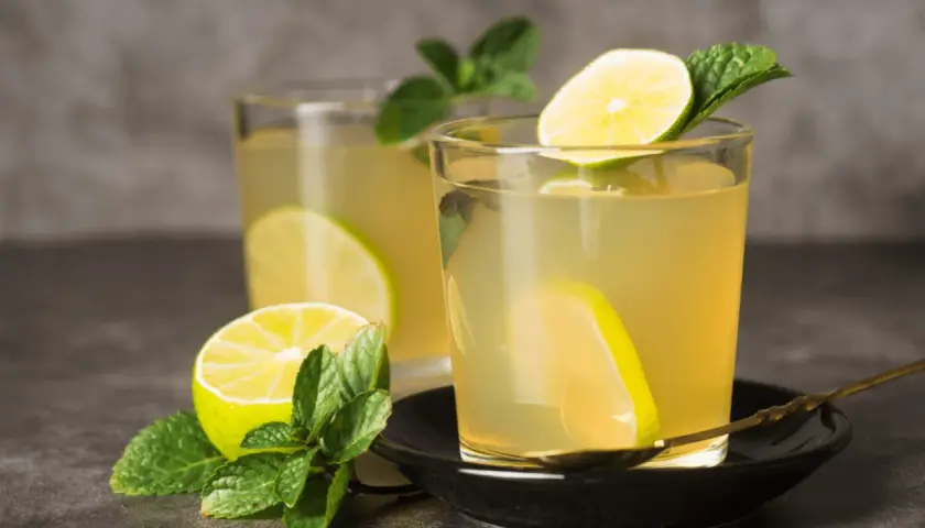 Orzeźwiający napój z octu jabłkowego z limonką i miętą, idealny na upalne dni.