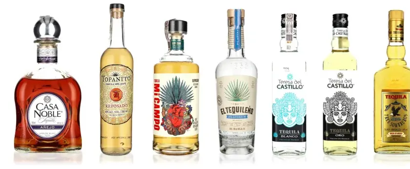 Różnorodne butelki tequili, w tym te z agawy, prezentują bogactwo smaków i stylów tego meksykańskiego trunku.